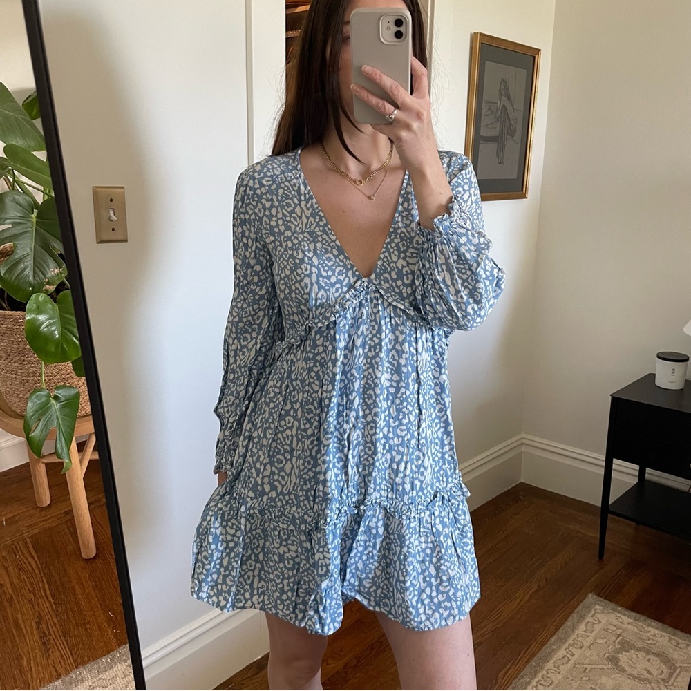 Zara Blue Animal Print Mini Dress size Small